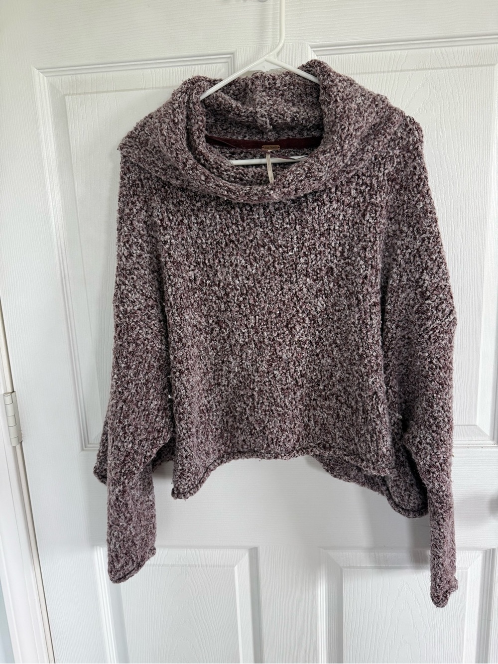 Free People BFF Sweater S Purple Boucle Oversized Cowl Neck Slouchy Boho Fall